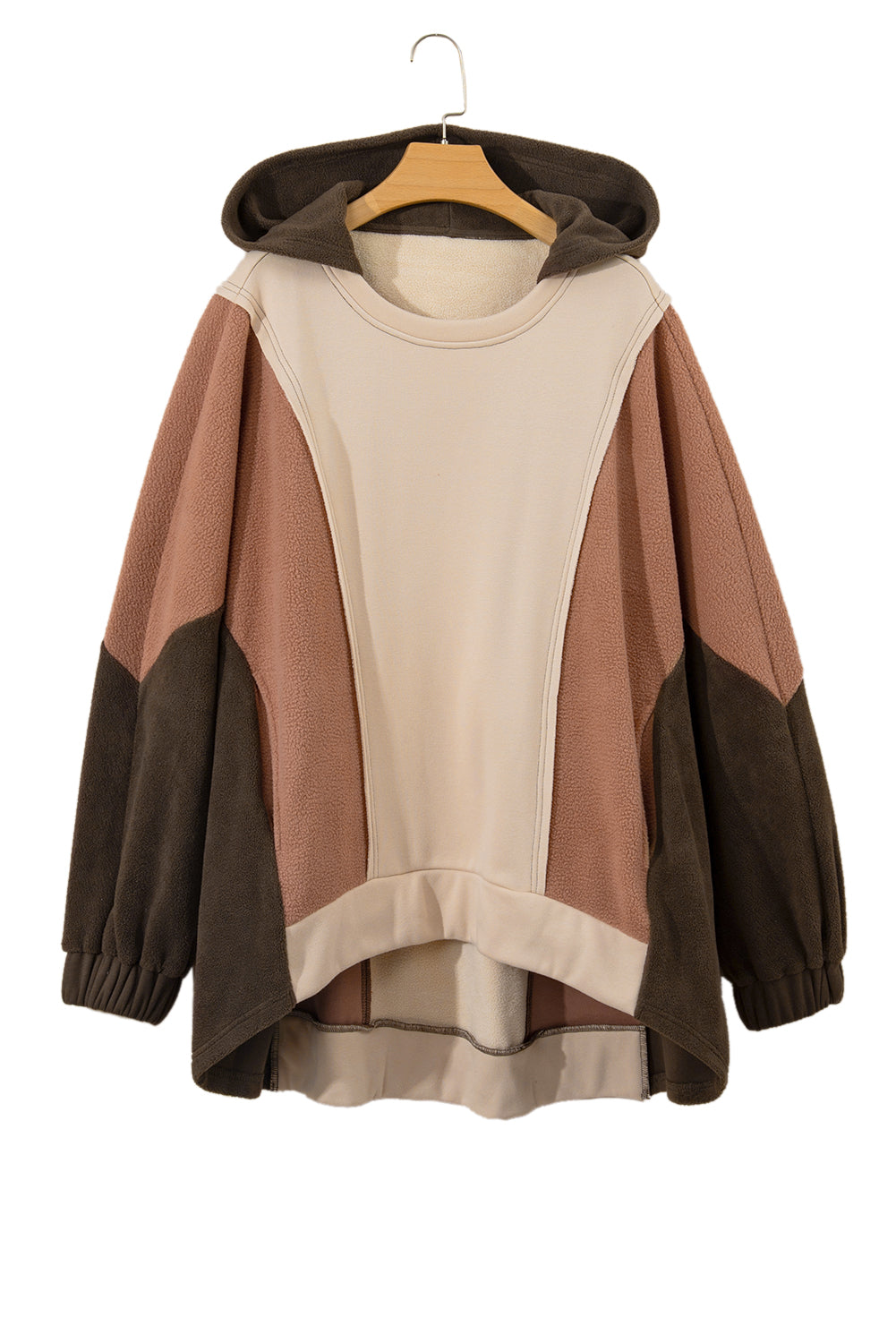 Brown Exposed Seam Colorblock Plus Size Hoodie